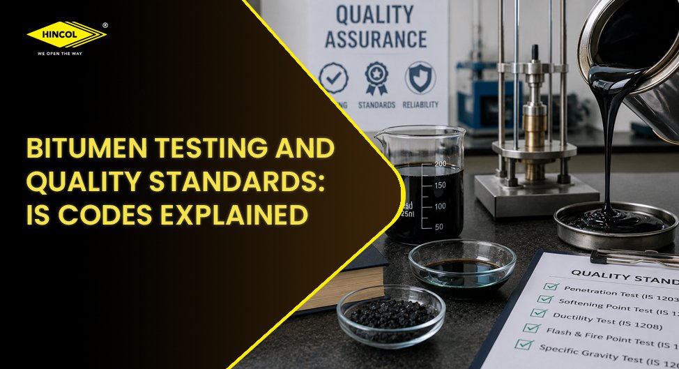 Bitumen quality testing laboratory with testing equipment, bitumen samples, and quality assurance documentation.